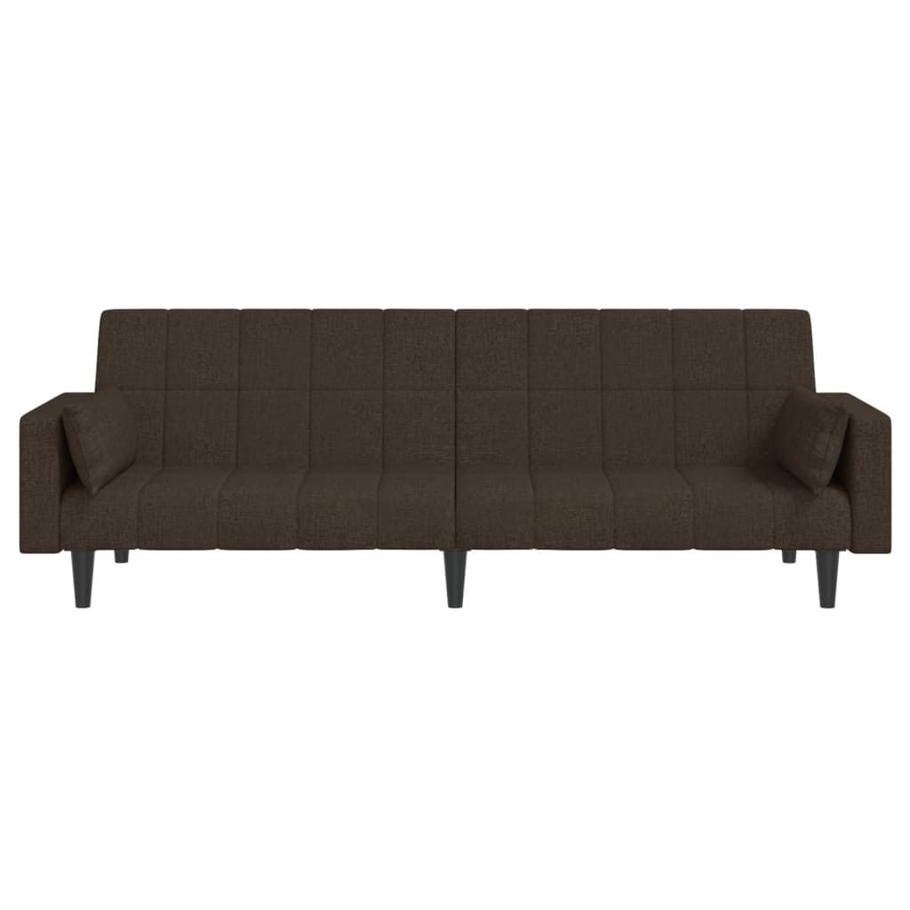 vidaXL Sofá-cama 2 lugares com duas almofadas tecido castanho-escuro