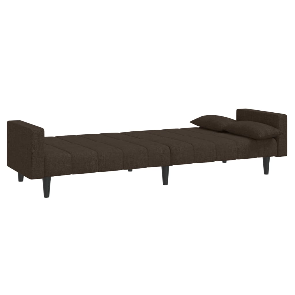 vidaXL Sofá-cama 2 lugares com duas almofadas tecido castanho-escuro