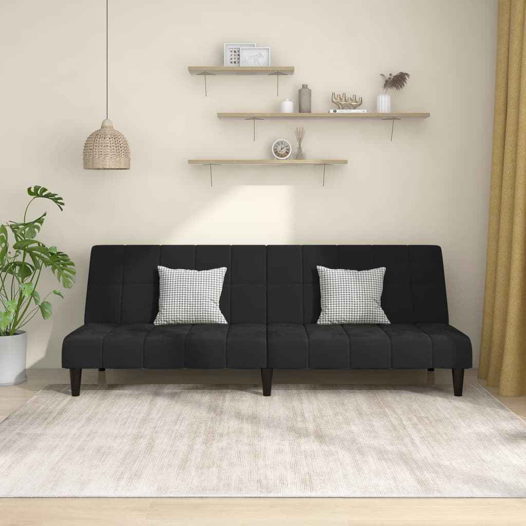 vidaXL Sofá-cama de 2 lugares veludo preto
