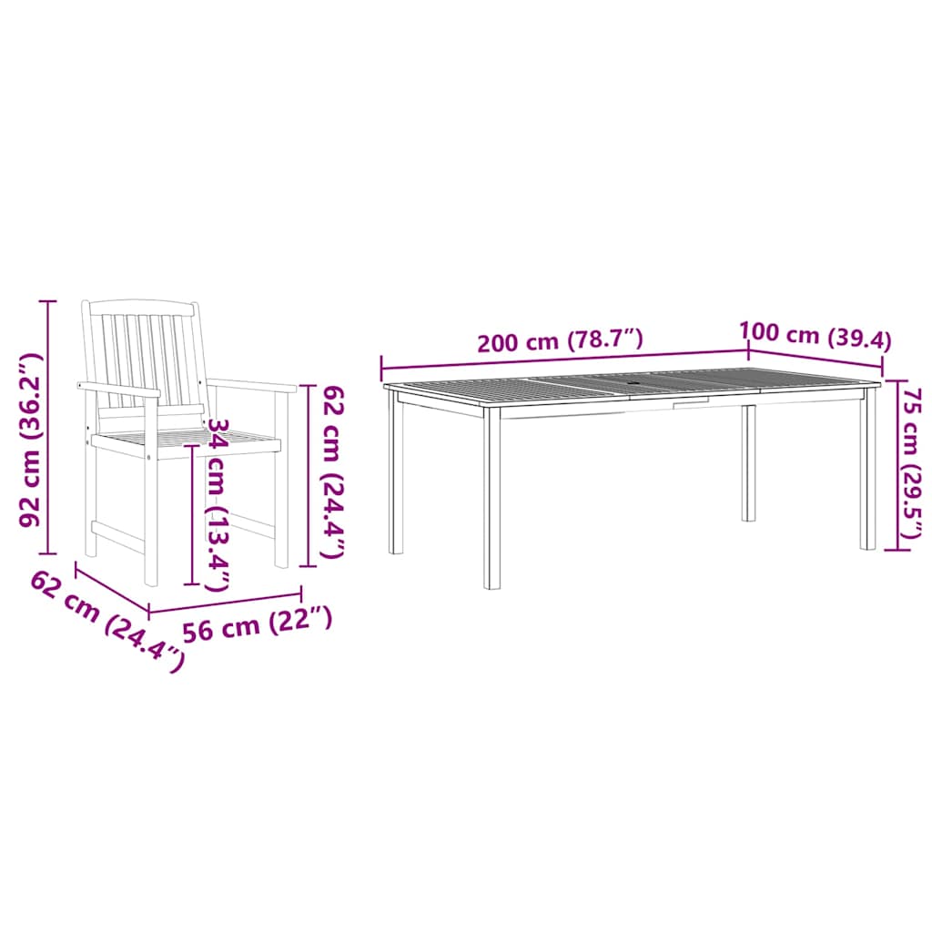 vidaXL Conjunto de Jantar para Jardim 7 pcs Castanho