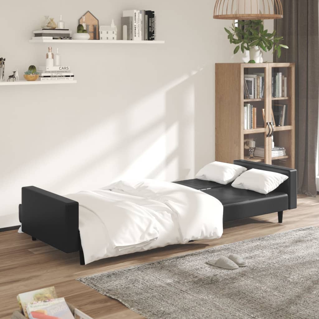 vidaXL Sofá-cama de 2 lugares couro artificial preto
