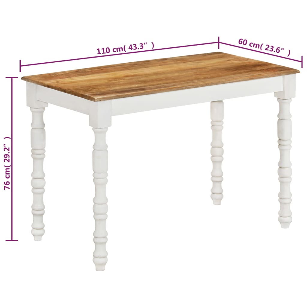 vidaXL Mesa de jantar 110x60x76 cm madeira de mangueira maciça