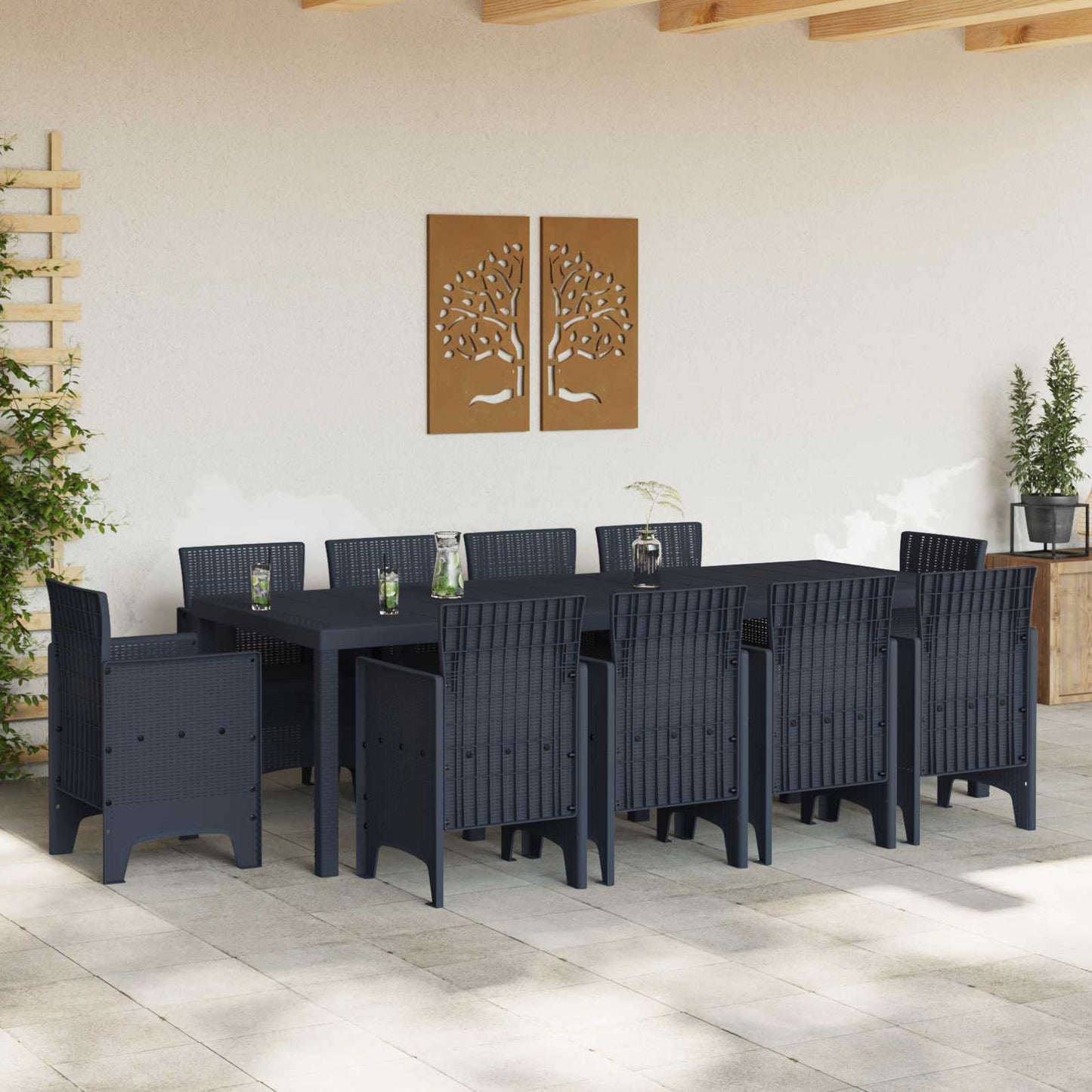vidaXL Conjunto de Jantar para Jardim 11 pcs Antracite Polipropileno