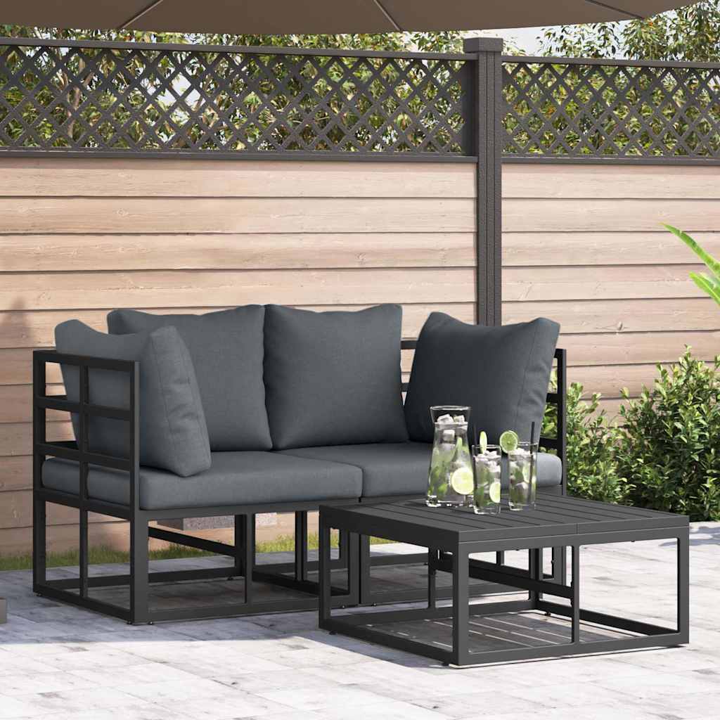 vidaXL Conjunto de Sofá de Jardim 3 pcs Preto Metal