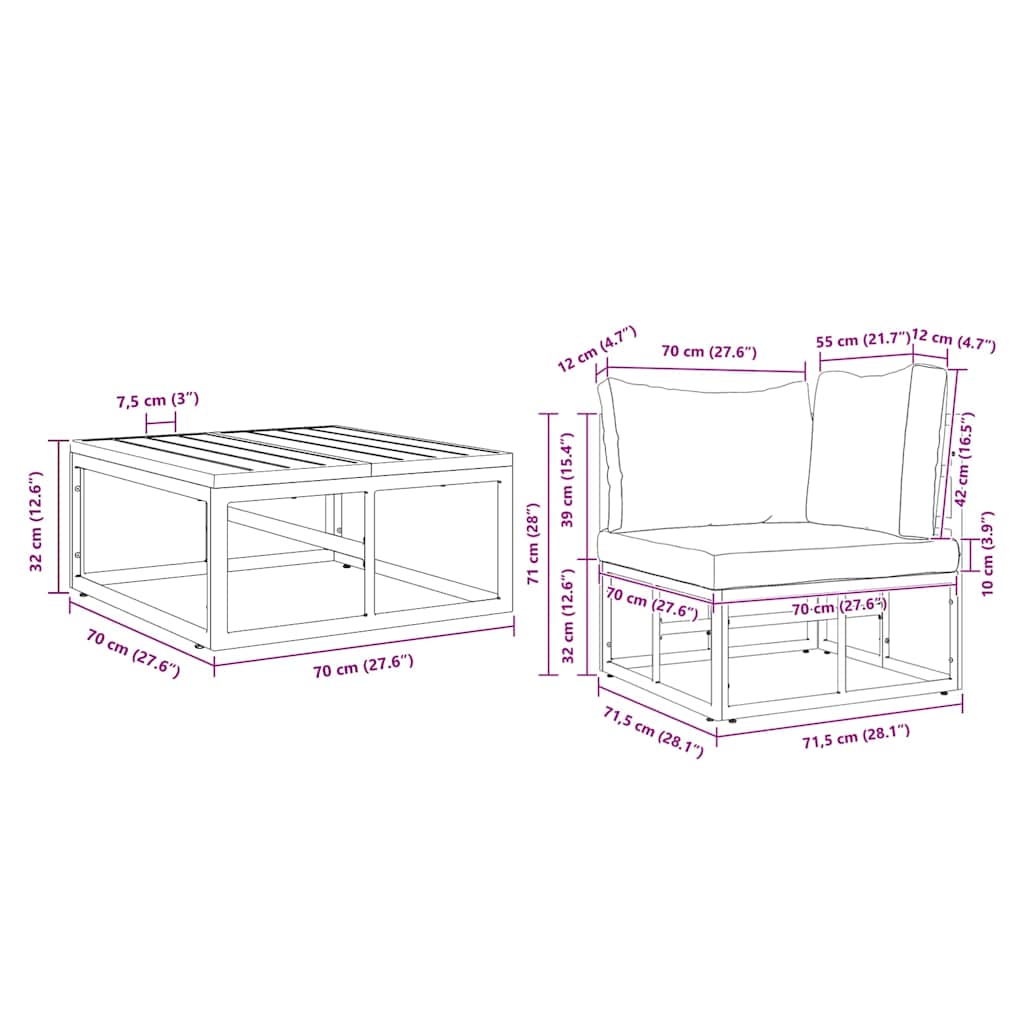 vidaXL Conjunto de Sofá de Jardim 3 pcs Preto Metal