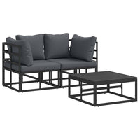 vidaXL Conjunto de Sofá de Jardim 3 pcs Preto Metal