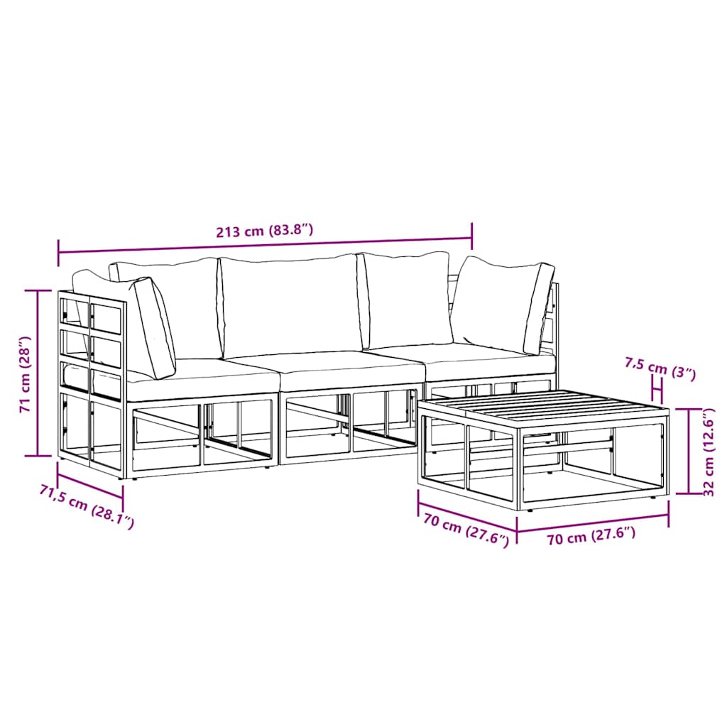 vidaXL Conjunto de Sofá de Jardim 4 pcs Preto Metal