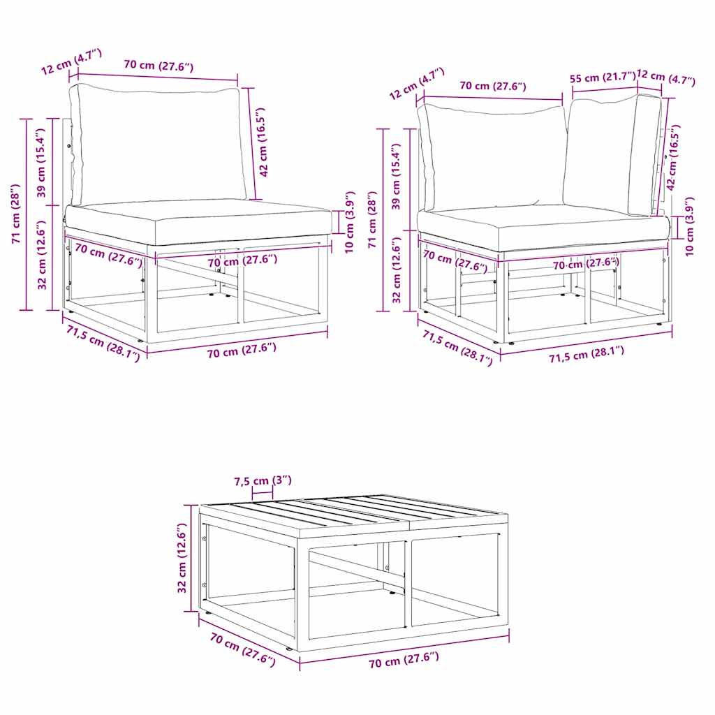 vidaXL Conjunto de Sofá de Jardim 4 pcs Preto Metal