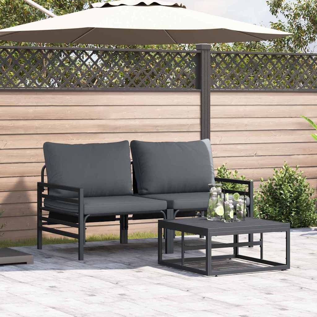 vidaXL Conjunto de Sofá de Jardim com almofada 3 pcs Preto Aço