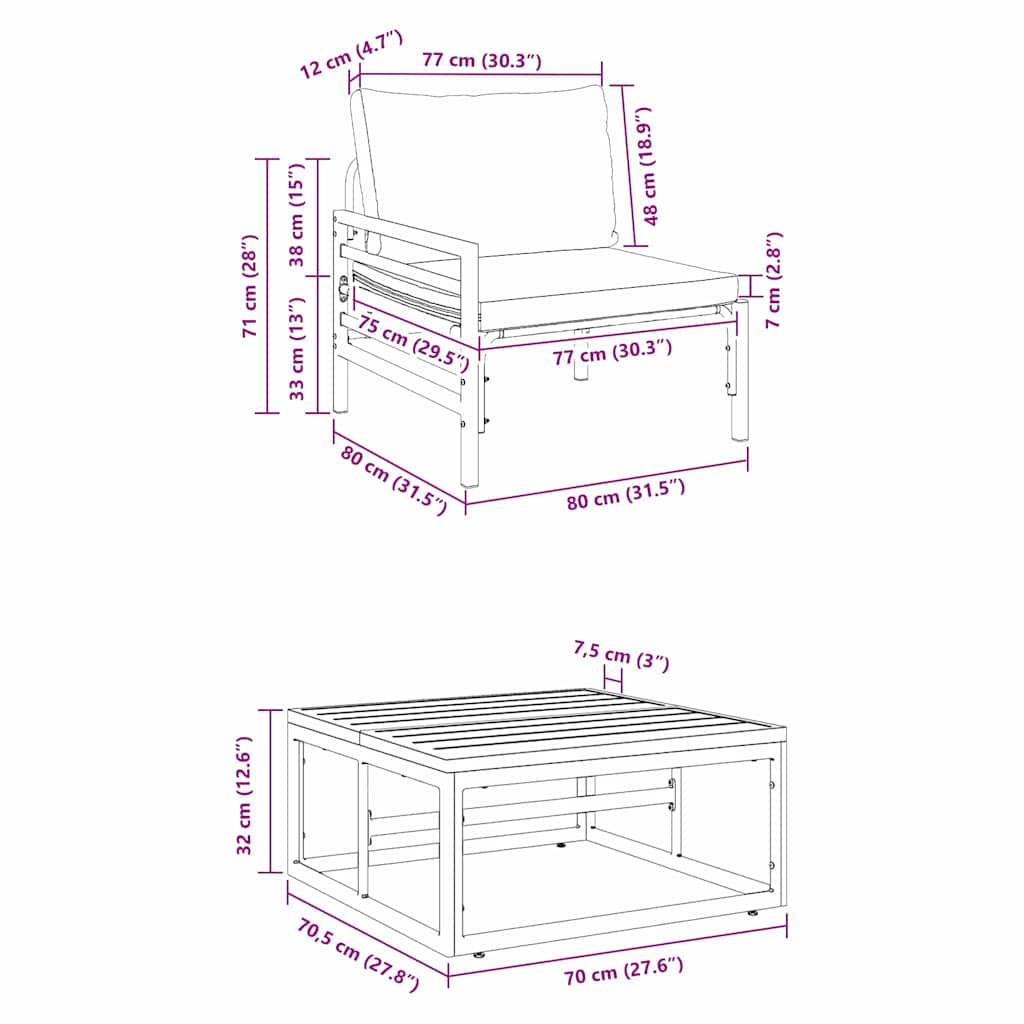 vidaXL Conjunto de Sofá de Jardim com almofada 3 pcs Preto Aço