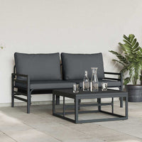 vidaXL Conjunto de Sofá de Jardim com almofada 3 pcs Preto Aço