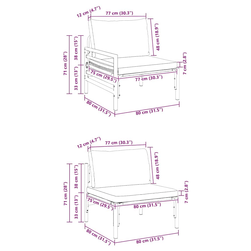 vidaXL Conjunto de Sofá de Jardim com almofada 7 pcs Preto Aço
