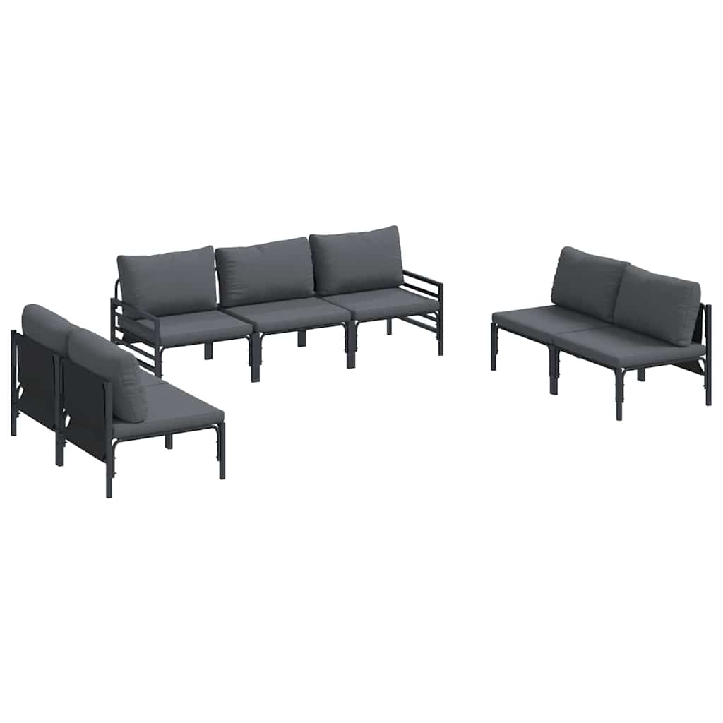 vidaXL Conjunto de Sofá de Jardim com almofada 7 pcs Preto Aço