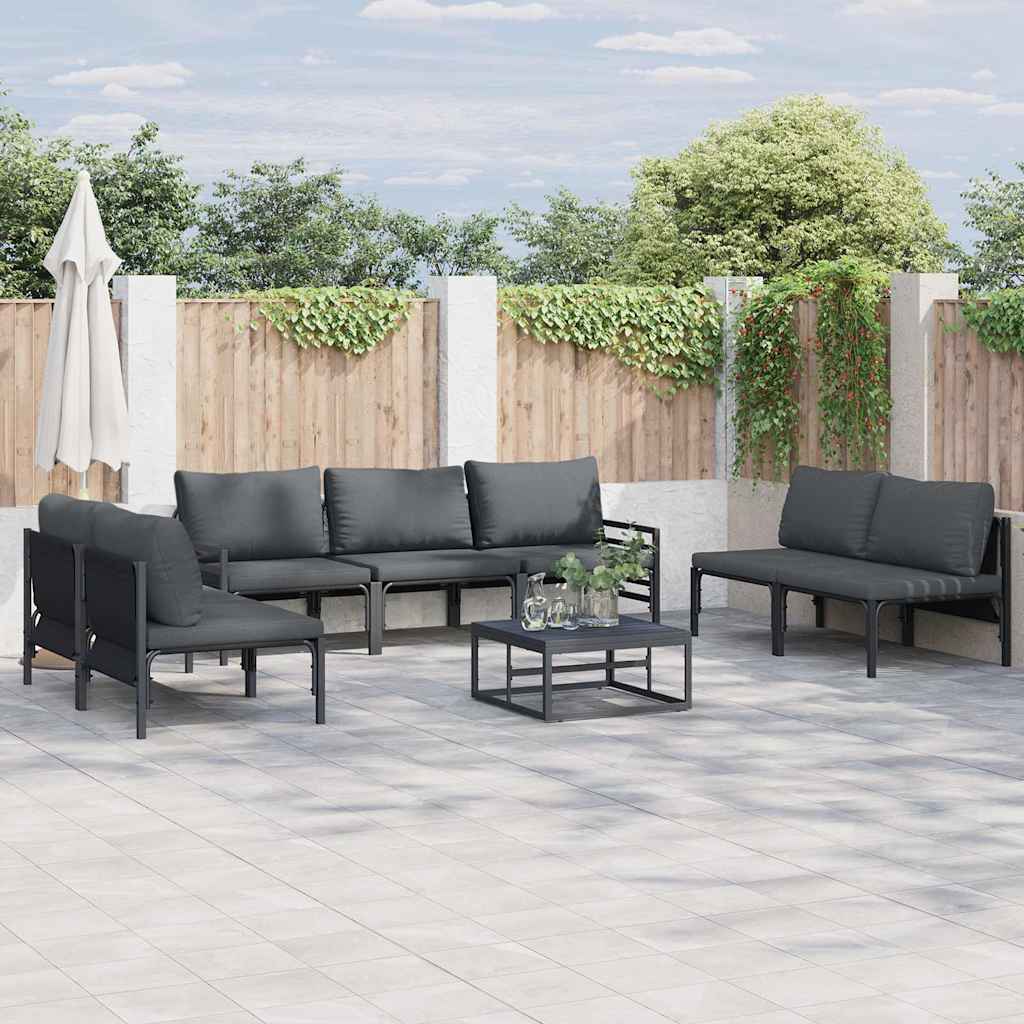 vidaXL Conjunto de Sofá de Jardim com almofada 8 pcs Preto Aço