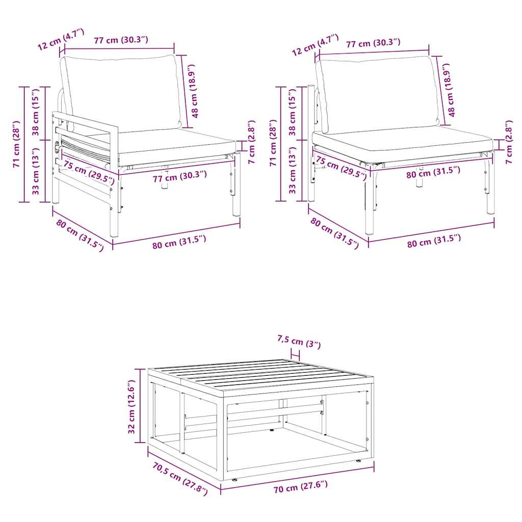 vidaXL Conjunto de Sofá de Jardim com almofada 8 pcs Preto Aço