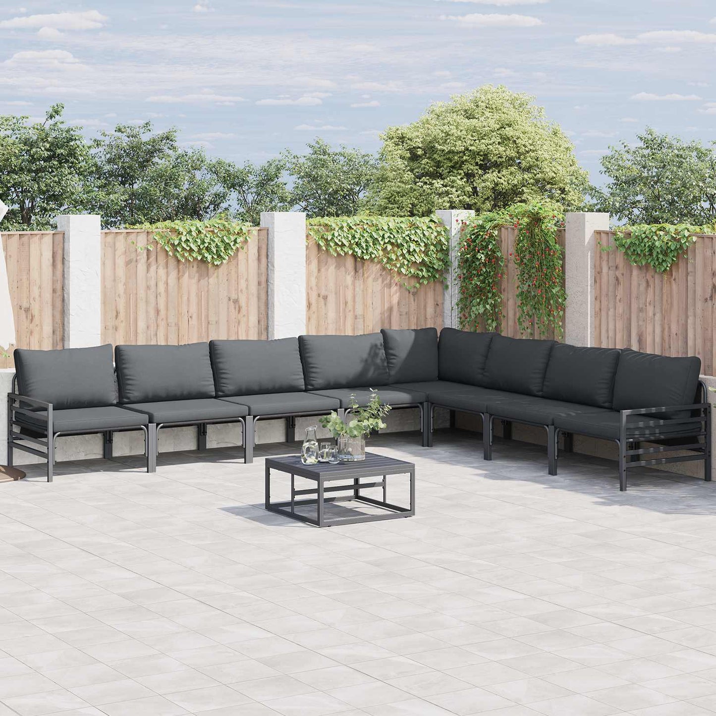 vidaXL Conjunto de Sofá de Jardim com almofada Cinzento-escuro Aço