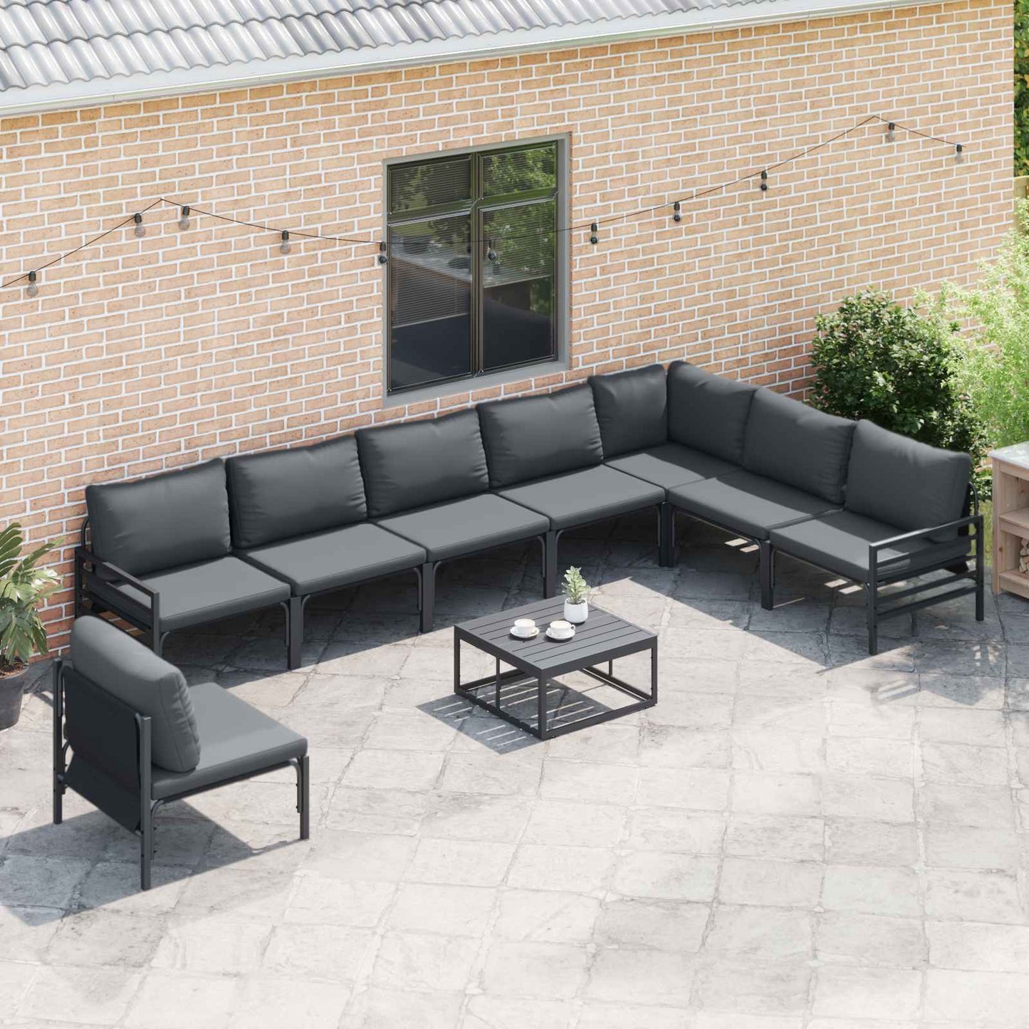 vidaXL Conjunto de Sofá de Jardim com almofada Cinzento-escuro Aço