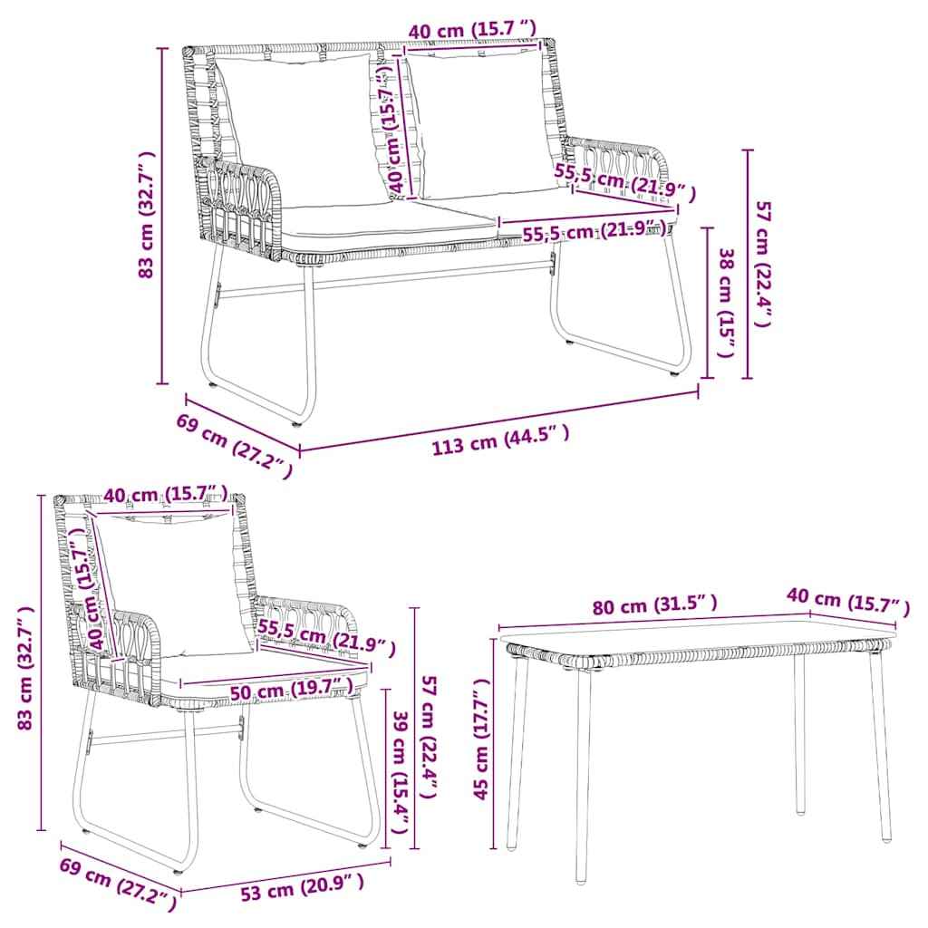 vidaXL Conjunto de Móveis de Jardim 4 pcs Preto e Anthracite vime PE