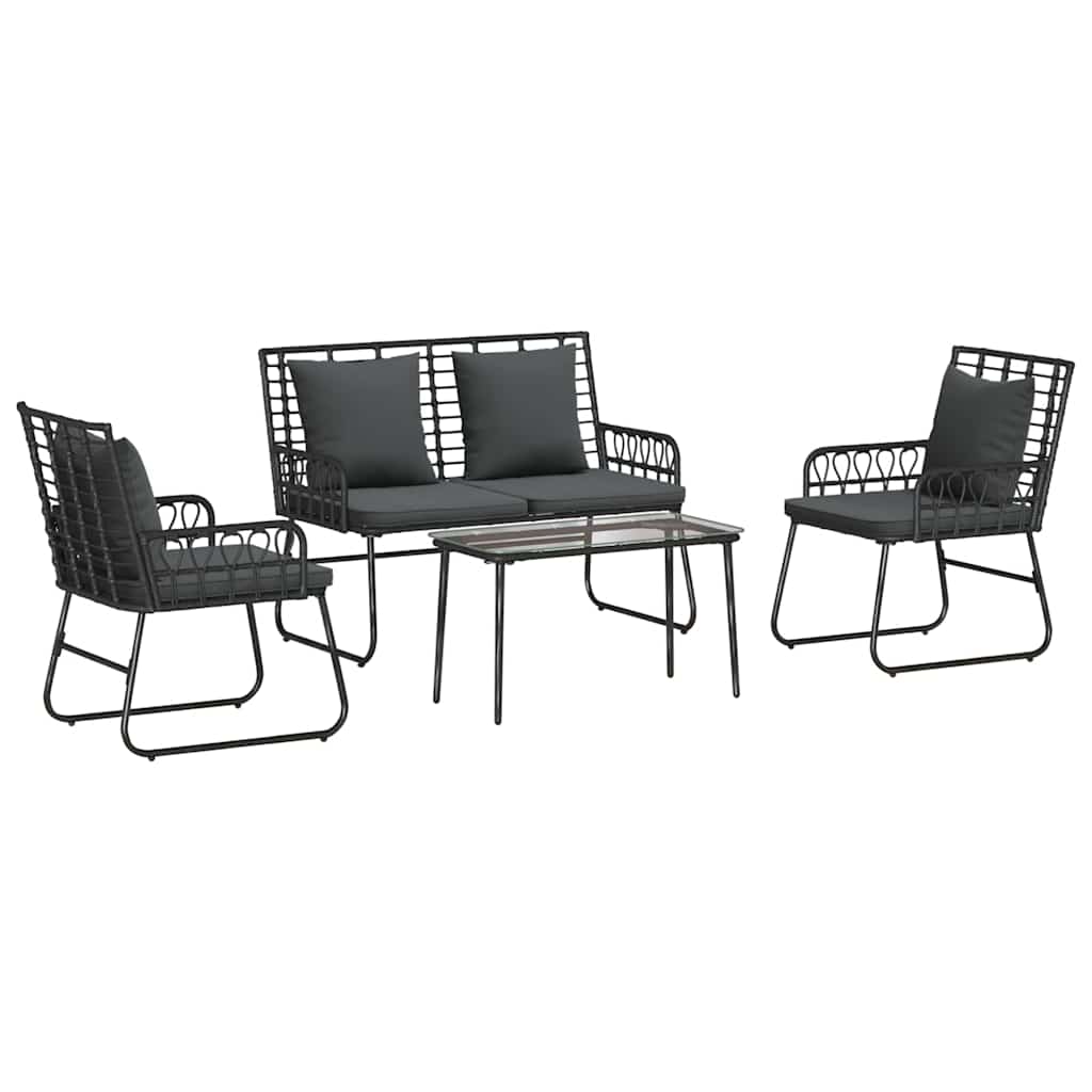 vidaXL Conjunto de Móveis de Jardim 4 pcs Preto e Anthracite vime PE