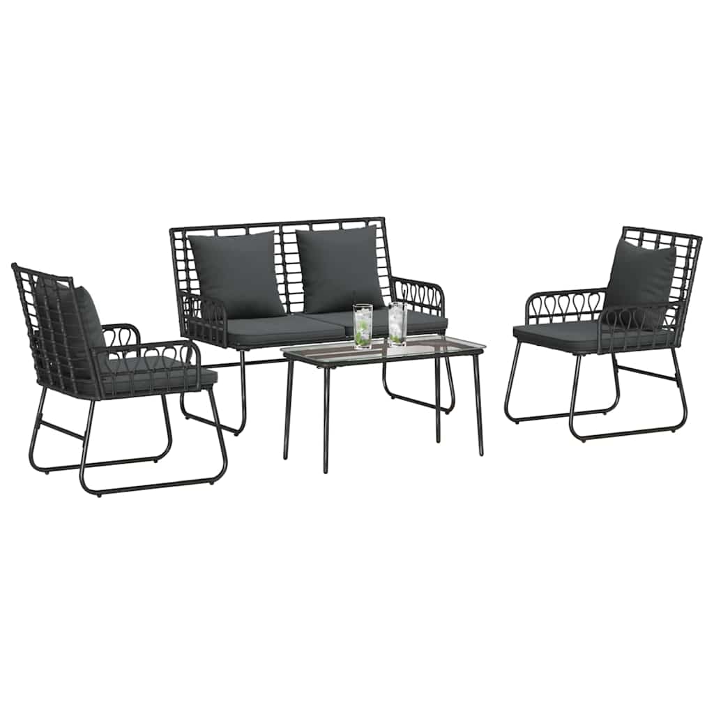 vidaXL Conjunto de Móveis de Jardim 4 pcs Preto e Anthracite vime PE