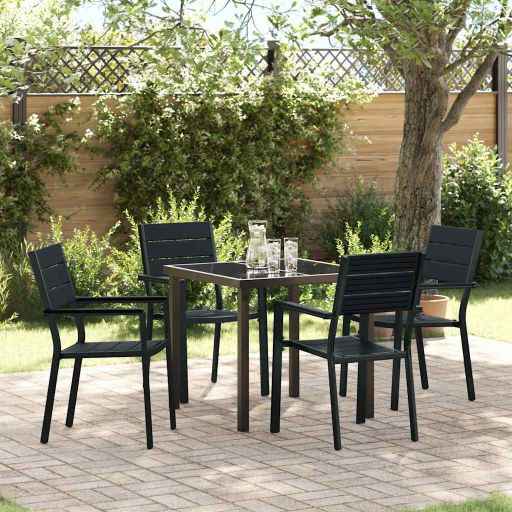 vidaXL Conjunto de Jantar para Jardim 5 pcs Preto Aço revestido a pó