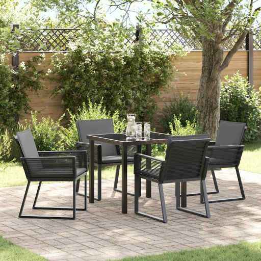 vidaXL Conjunto de Jantar para Jardim 5 pcs Preto Aço revestido a pó