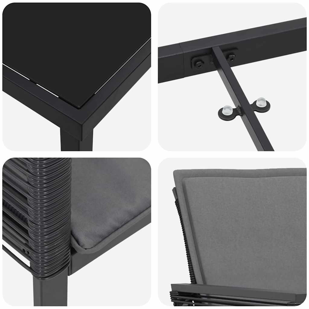 vidaXL Conjunto de Jantar para Jardim 3 pcs Preto Aço revestido a pó
