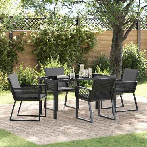 vidaXL Conjunto de Jantar para Jardim 5 pcs Preto Aço revestido a pó