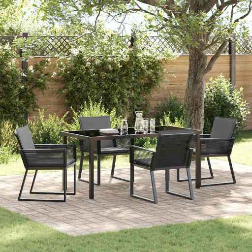 vidaXL Conjunto de Jantar para Jardim 5 pcs Preto Aço revestido a pó