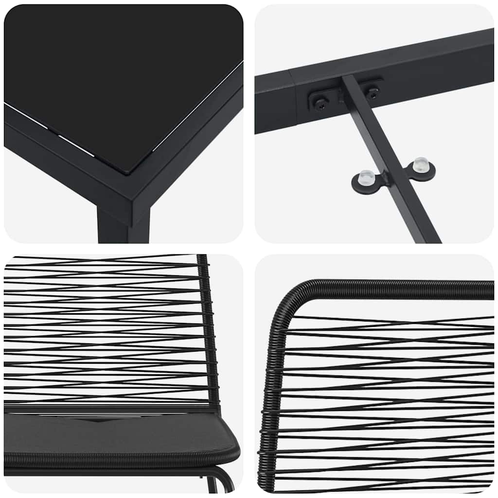 vidaXL Conjunto de Jantar para Jardim 3 pcs Preto Aço revestido a pó