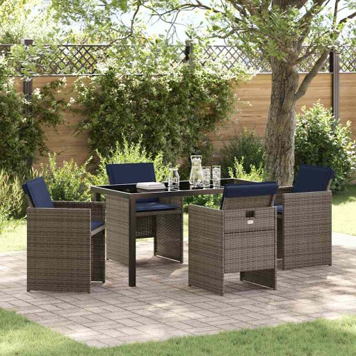 vidaXL Conjunto de Jantar para Jardim 5 pcs Cinzeto vime PE
