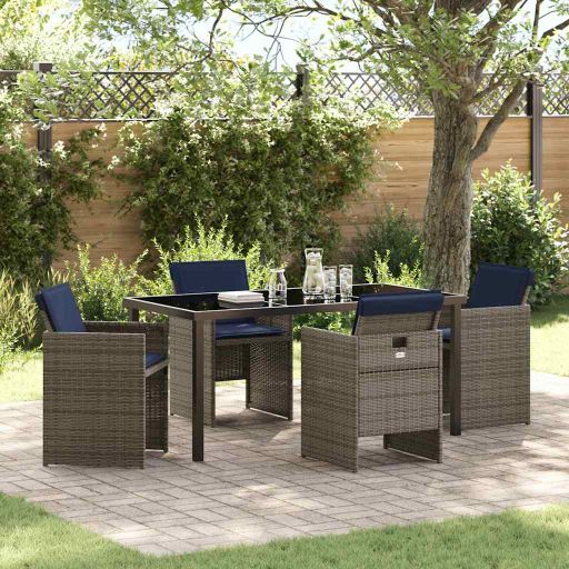 vidaXL Conjunto de Jantar para Jardim 5 pcs Cinzeto vime PE