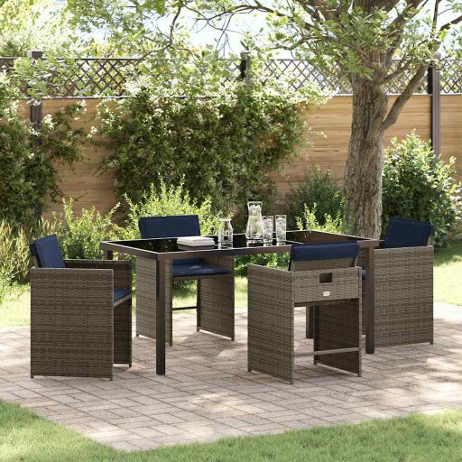 vidaXL Conjunto de Jantar para Jardim 5 pcs Cinzeto vime PE
