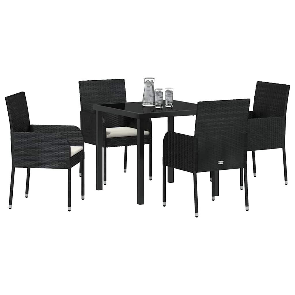 vidaXL Conjunto de Jantar para Jardim com almofada 5 pcs Preto vime PE