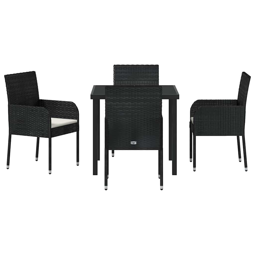 vidaXL Conjunto de Jantar para Jardim com almofada 5 pcs Preto vime PE
