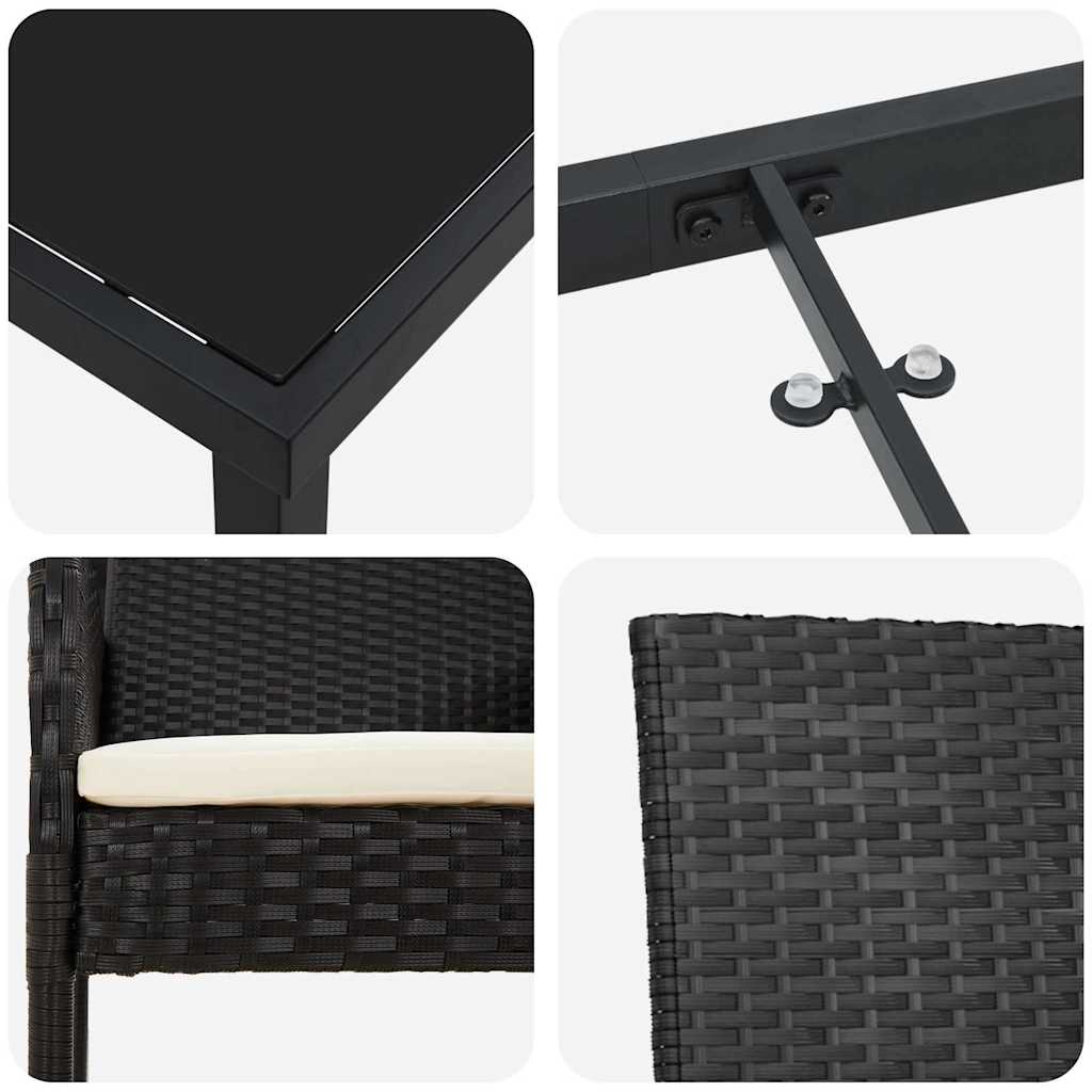 vidaXL Conjunto de Jantar para Jardim com almofada 5 pcs Preto vime PE
