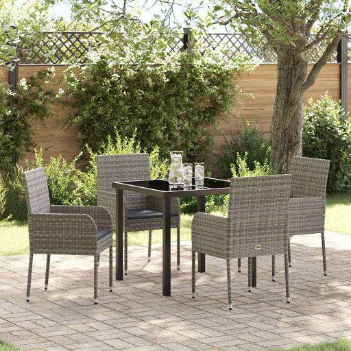 vidaXL Conjunto de Jantar para Jardim com almofada 5 pcs Preto vime PE