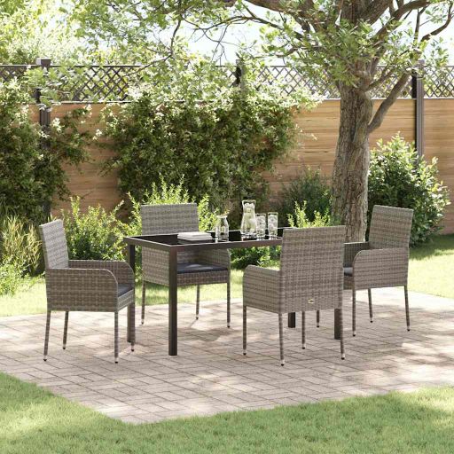 vidaXL Conjunto de Jantar para Jardim com almofada 5 pcs Preto vime PE