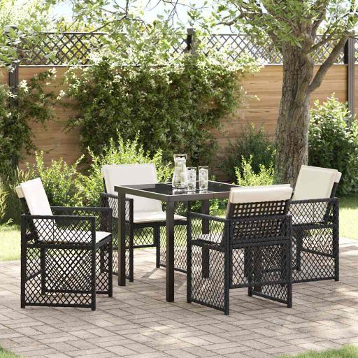 vidaXL Conjunto de Jantar para Jardim 5 pcs Preto vime PE