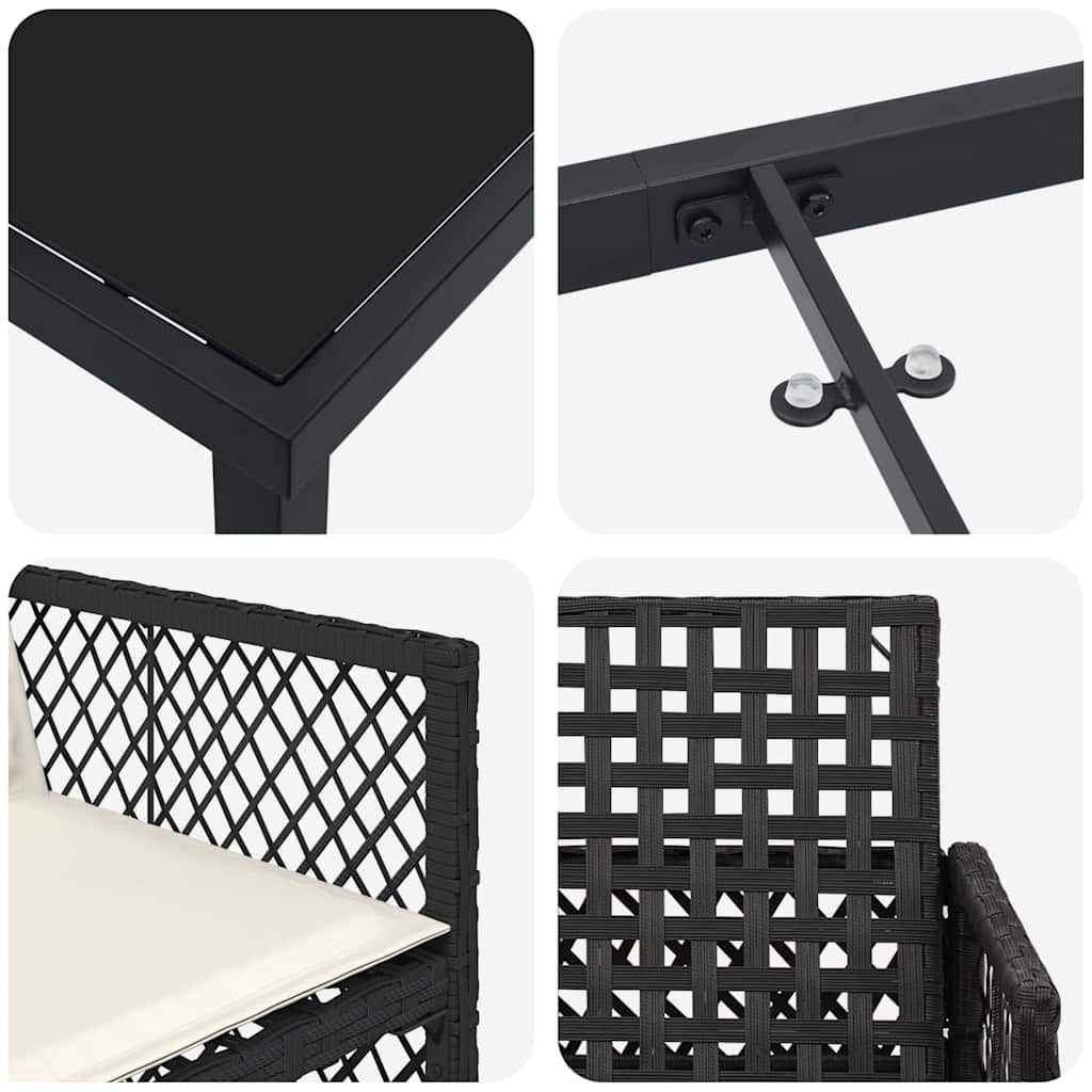 vidaXL Conjunto de Jantar para Jardim 5 pcs Preto vime PE