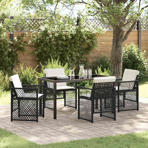 vidaXL Conjunto de Jantar para Jardim 5 pcs Preto vime PE