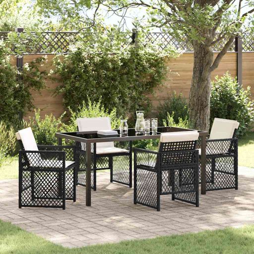 vidaXL Conjunto de Jantar para Jardim 5 pcs Preto vime PE