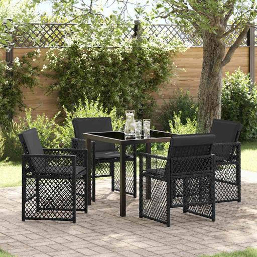 vidaXL Conjunto de Jantar para Jardim 5 pcs Preto vime PE