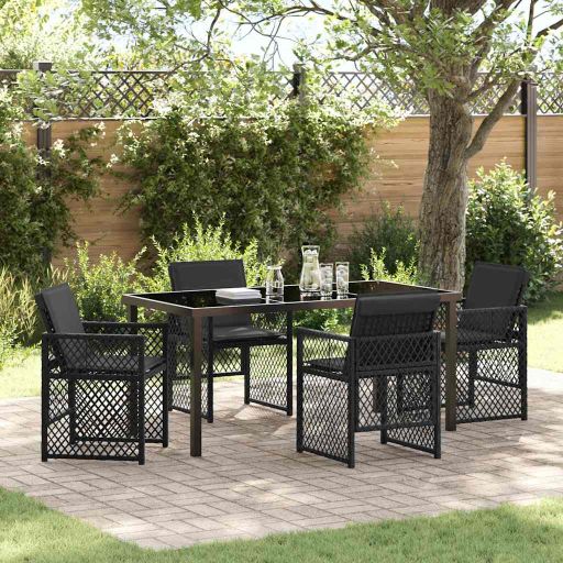 vidaXL Conjunto de Jantar para Jardim 5 pcs Preto vime PE