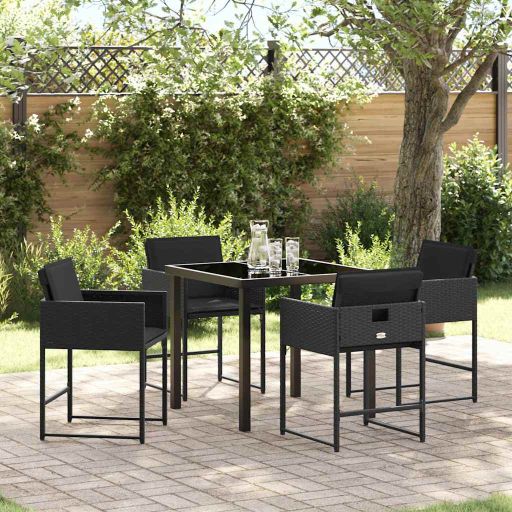 vidaXL Conjunto de Jantar para Jardim 5 pcs Preto vime PE