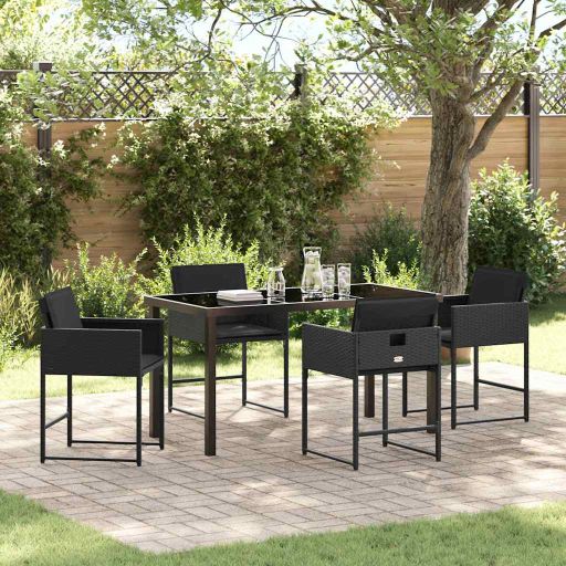 vidaXL Conjunto de Jantar para Jardim 5 pcs Preto vime PE