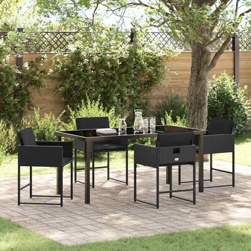 vidaXL Conjunto de Jantar para Jardim 5 pcs Preto vime PE