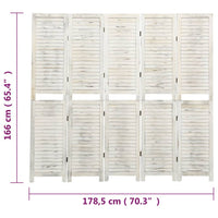 vidaXL Biombo com 5 painéis 178,5x166 cm madeira branco antigo
