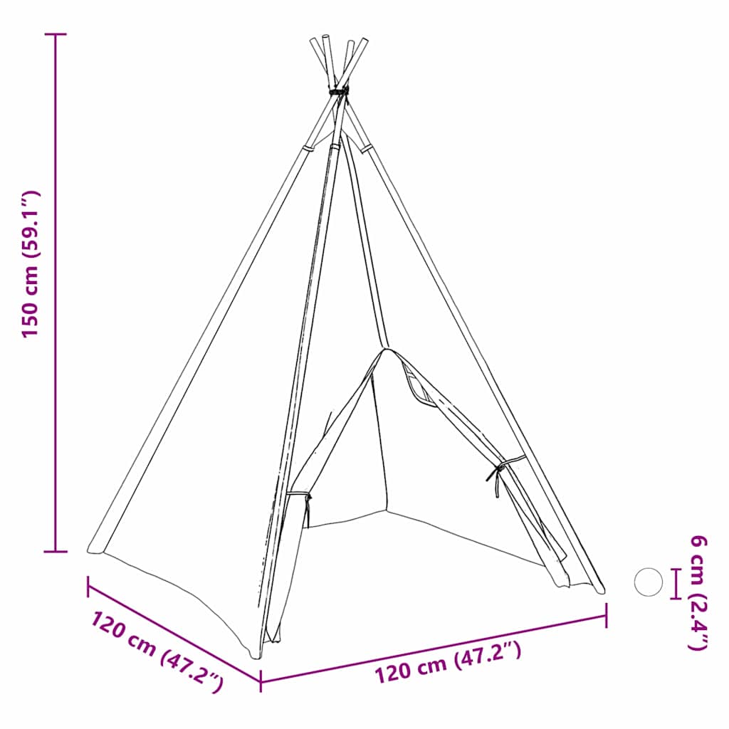 vidaXL Tenda Teepee Branco 120 x 120 x 150 cm Tecido e Plástico