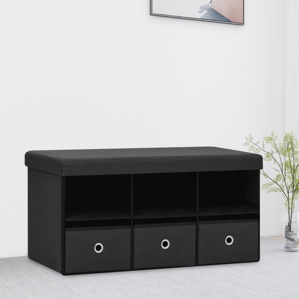 vidaXL Banco de arrumação dobrável 76x38x38 cm linho falso preto
